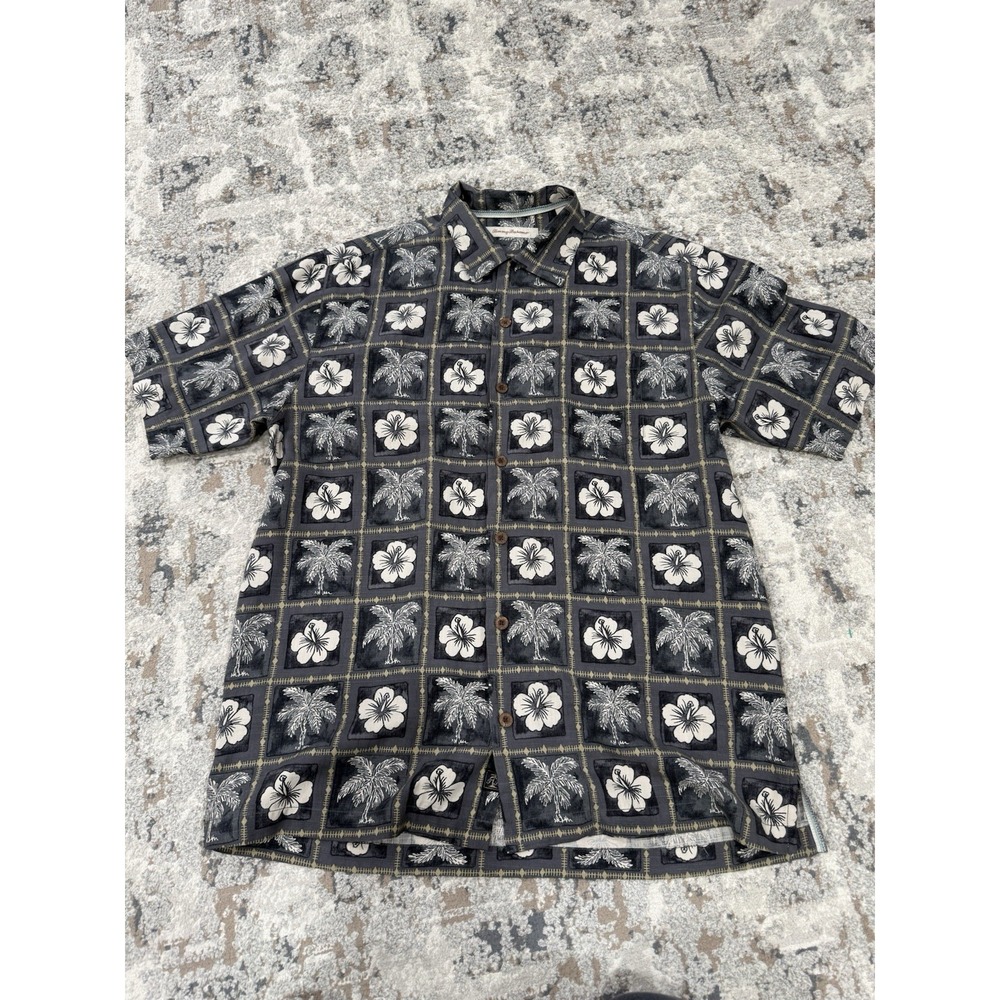 Tommy Bahama Silk Floral Palm Hawaiian Button Up Short Sleeve Camp Shirt Small
